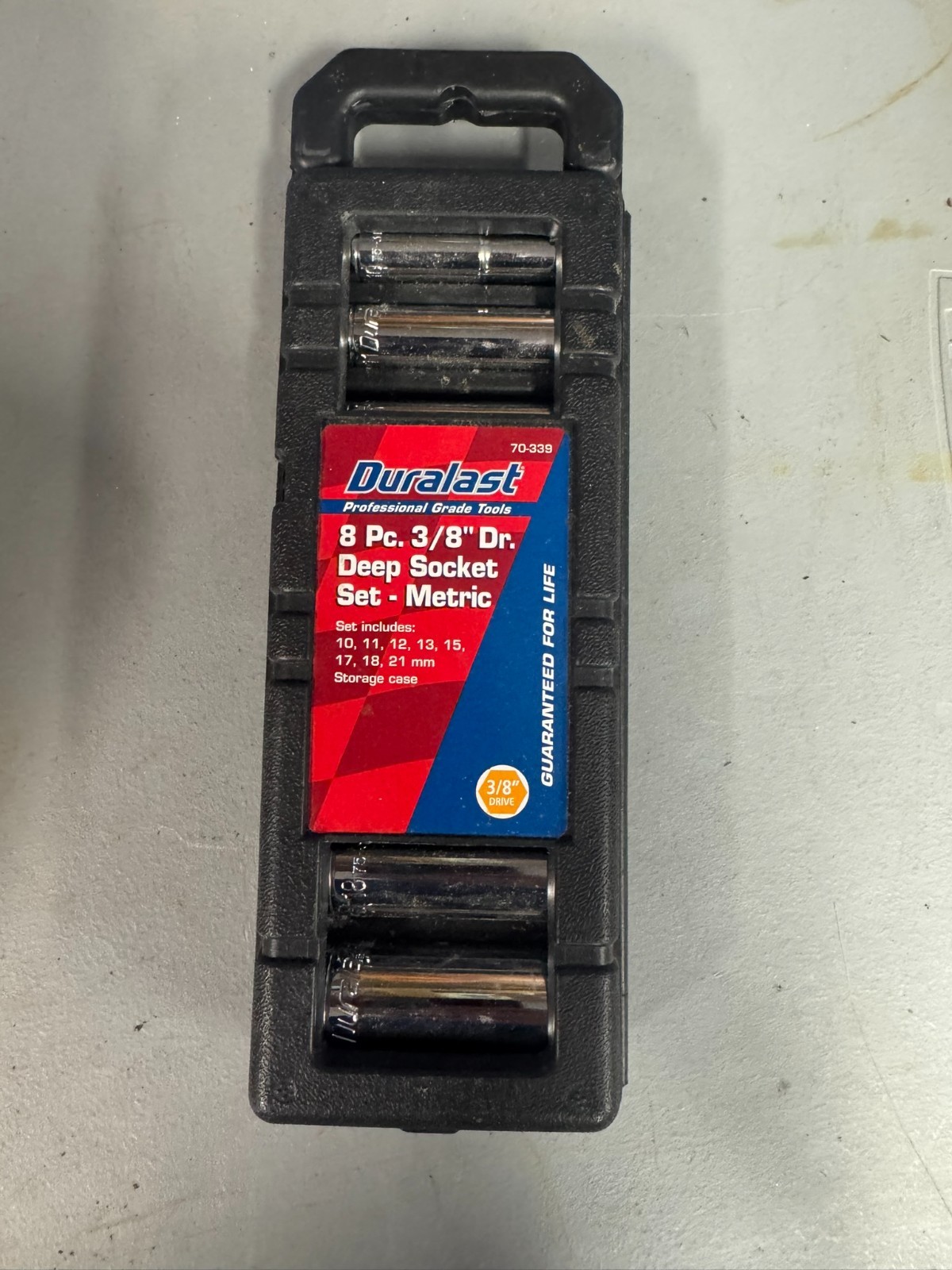 Duralast 8 pc 3/8» MM DEEP WELL SOCKET SET 10-21MM w/Carrying Case SAE 70-339