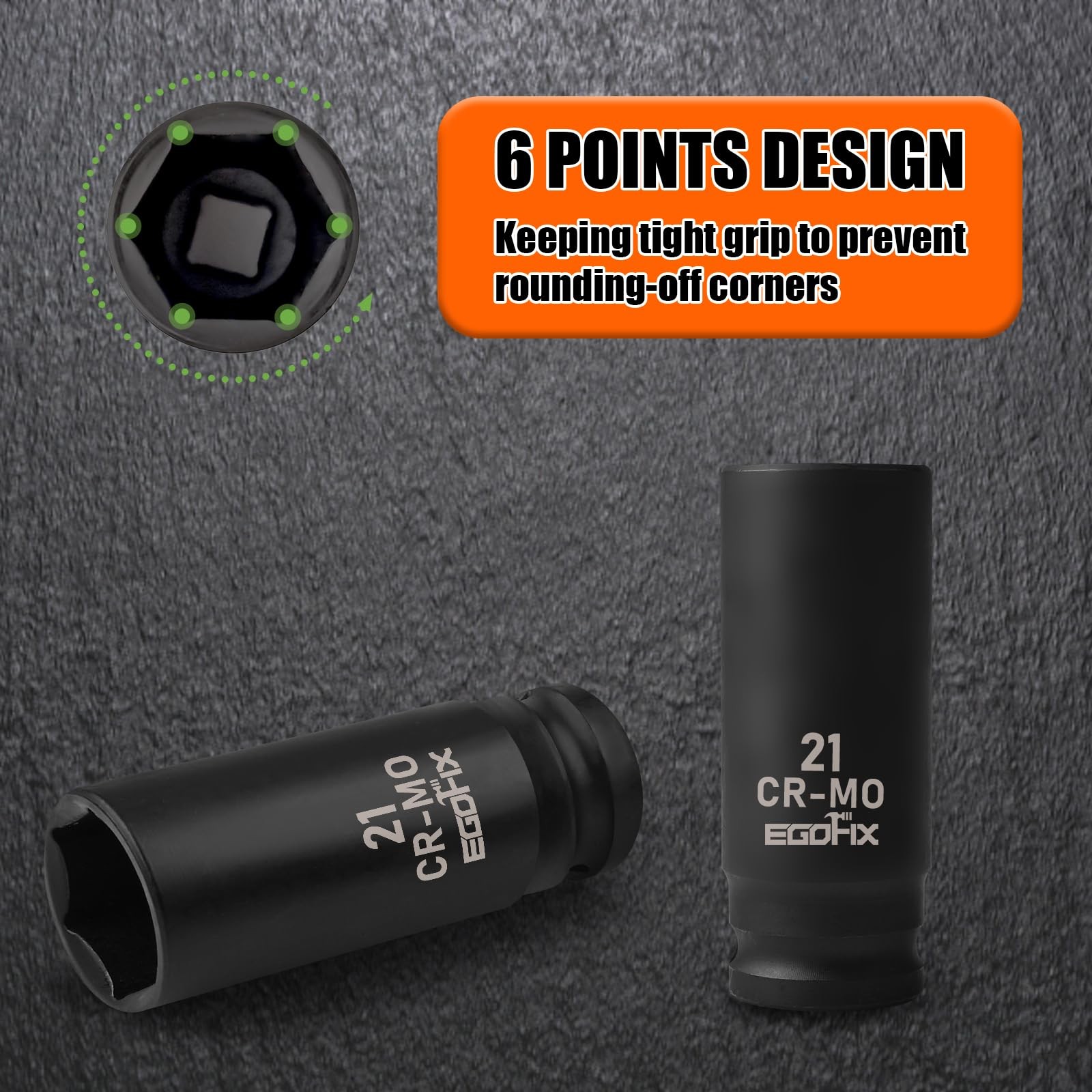 EGOFIX 1/2″ Drive Deep Impact Socket, 21mm CR-MO, 21mm,