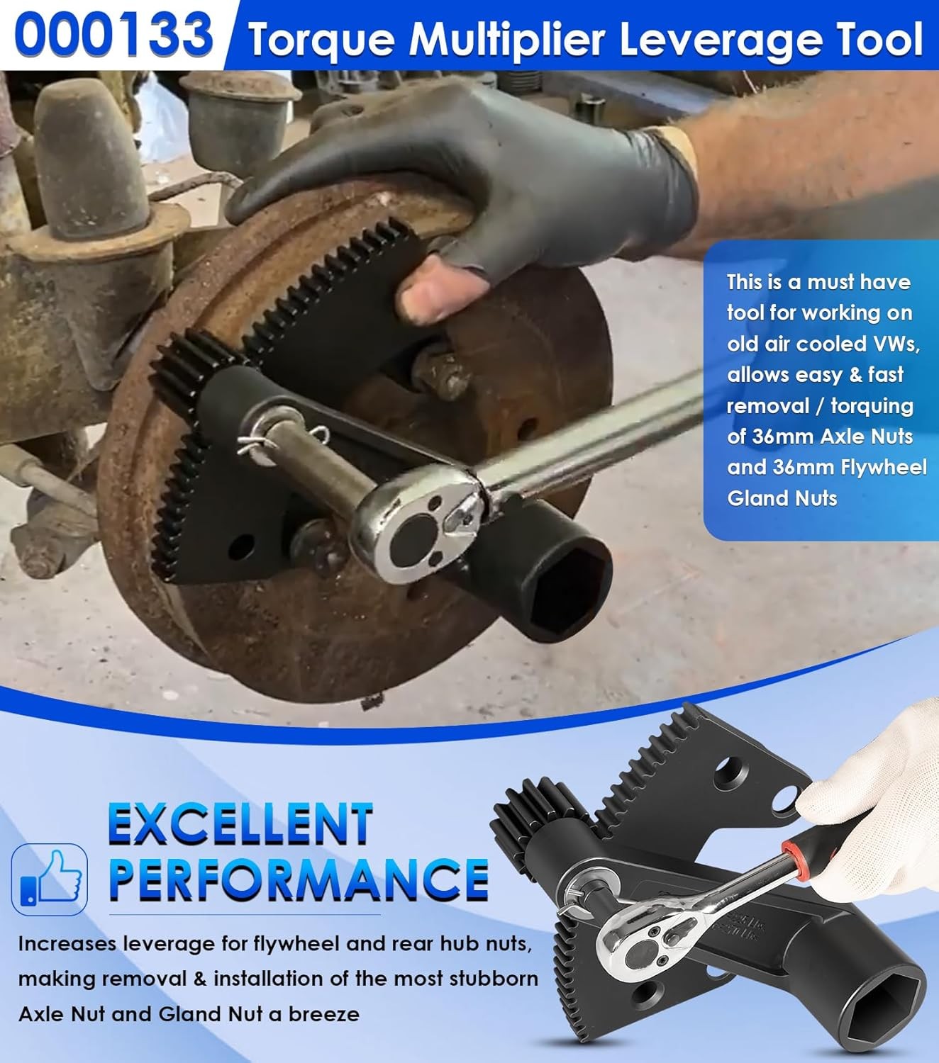 Torque Multiplier for VW 36mm Axle Flywheel Nut High Leverage Wrench Tool 000133