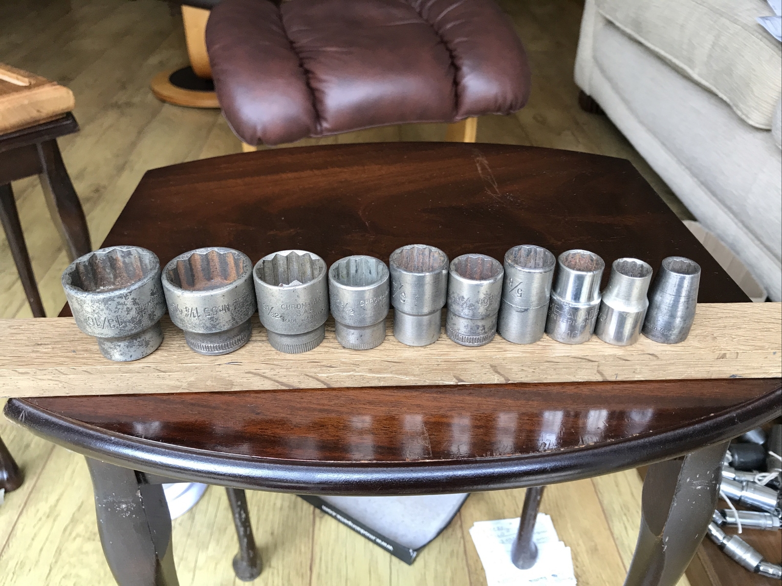 Job Lot Off 10 German Sockets 1-3/16”To 7/16” AF With 1/2” Drive.