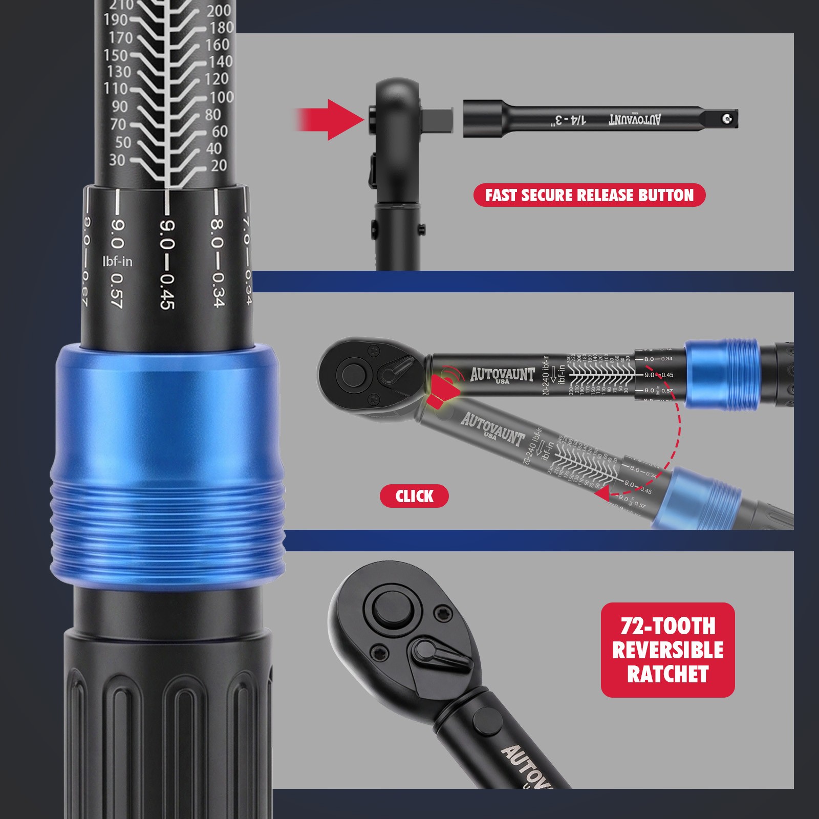 1/4″ Torque Wrench Snap Socket Professional Drive Click Ratcheting Father’s Day