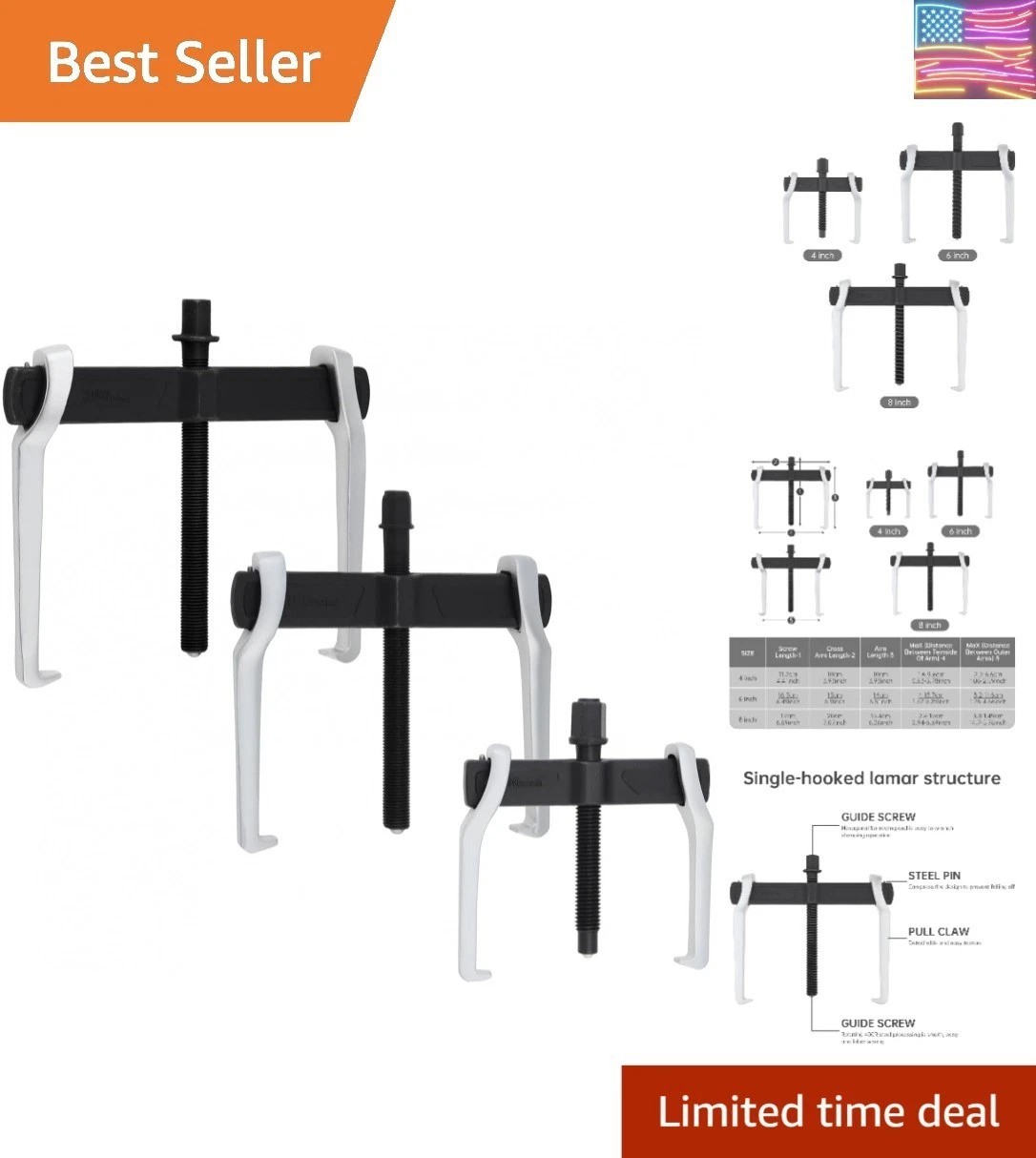 3pcs 2 Jaw Gear Puller Set 4/6/8 Inch, Adjustable Heavy Duty CR-V Reversible …