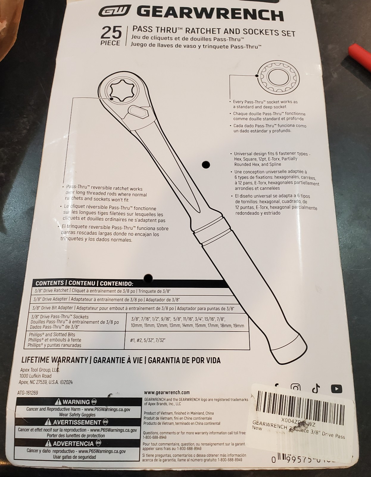 GEARWRENCH GWX6PT25 25-Pc 3/8″ Drive Pass-Thru Ratchet Socket Set SAE/Metric