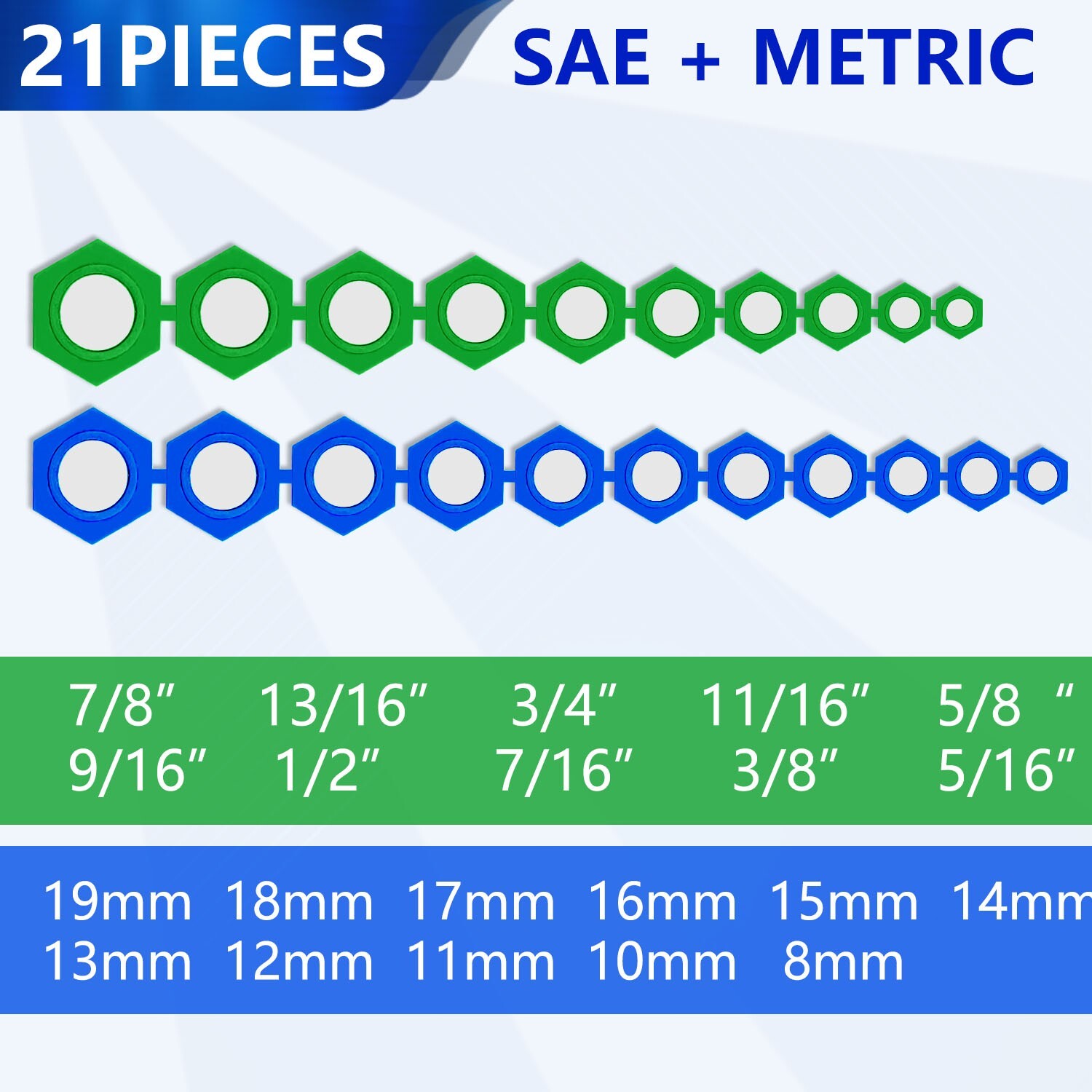 21pcs Magnetic Socket Inserts Tool Set SAE and Metric Sets 8-19mm & 5/16″-7/8″