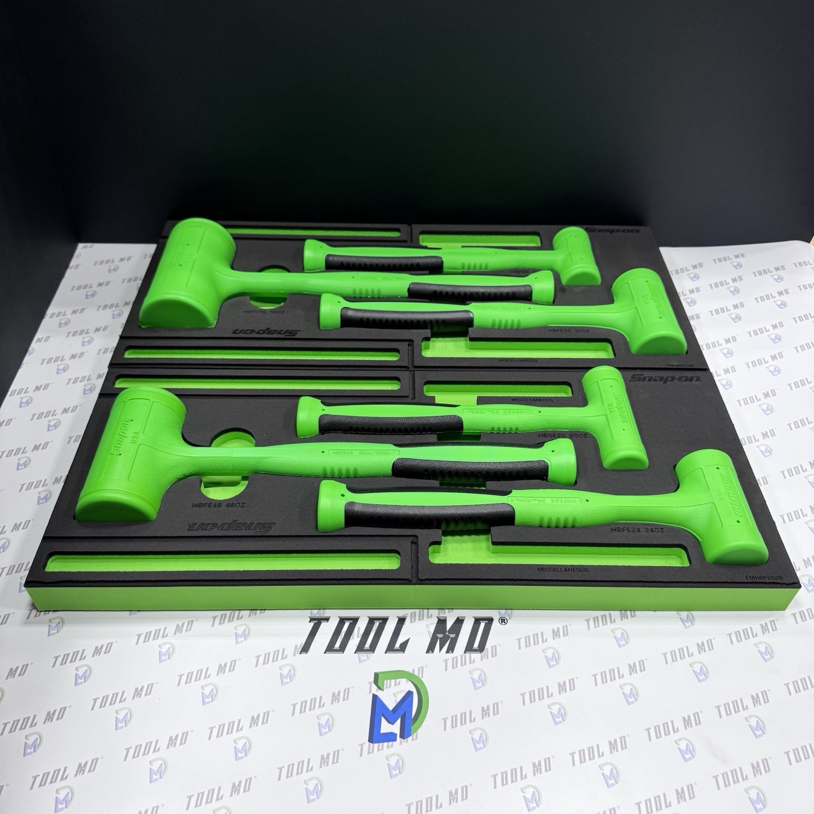 Snap-on Tools NEW 6pc GREEN Dead Blow Hammer Set w/ PRO-FI Foam HBFE6FG