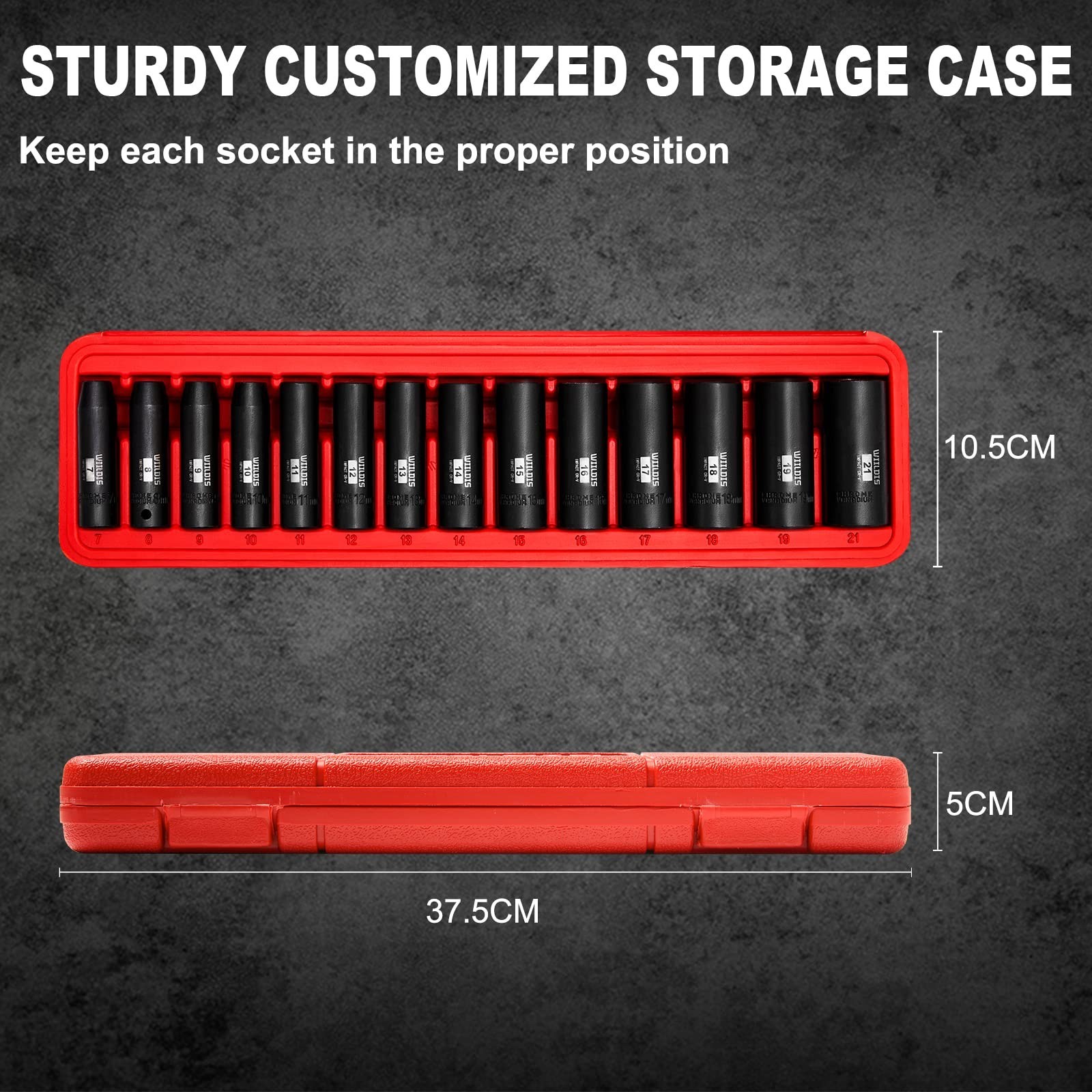 14-Piece 3/8″ Drive Deep Impact Socket Set, 7mm-21mm, Metric, CR-V, 6-Point