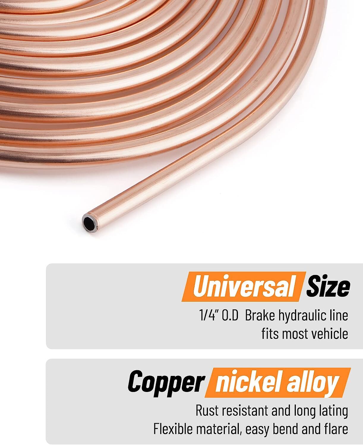 Racewill 25 ft 1/4 Copper Coated Brake Line Kit Includes 16 Fittings & 4 Unions