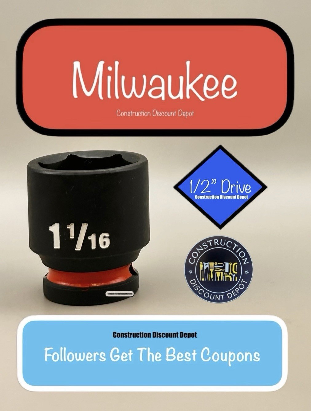 Milwaukee 49-66-6211 Socket 1-1/16 Shockwave Impact Duty 1/2 In. Drive 1-1/16″