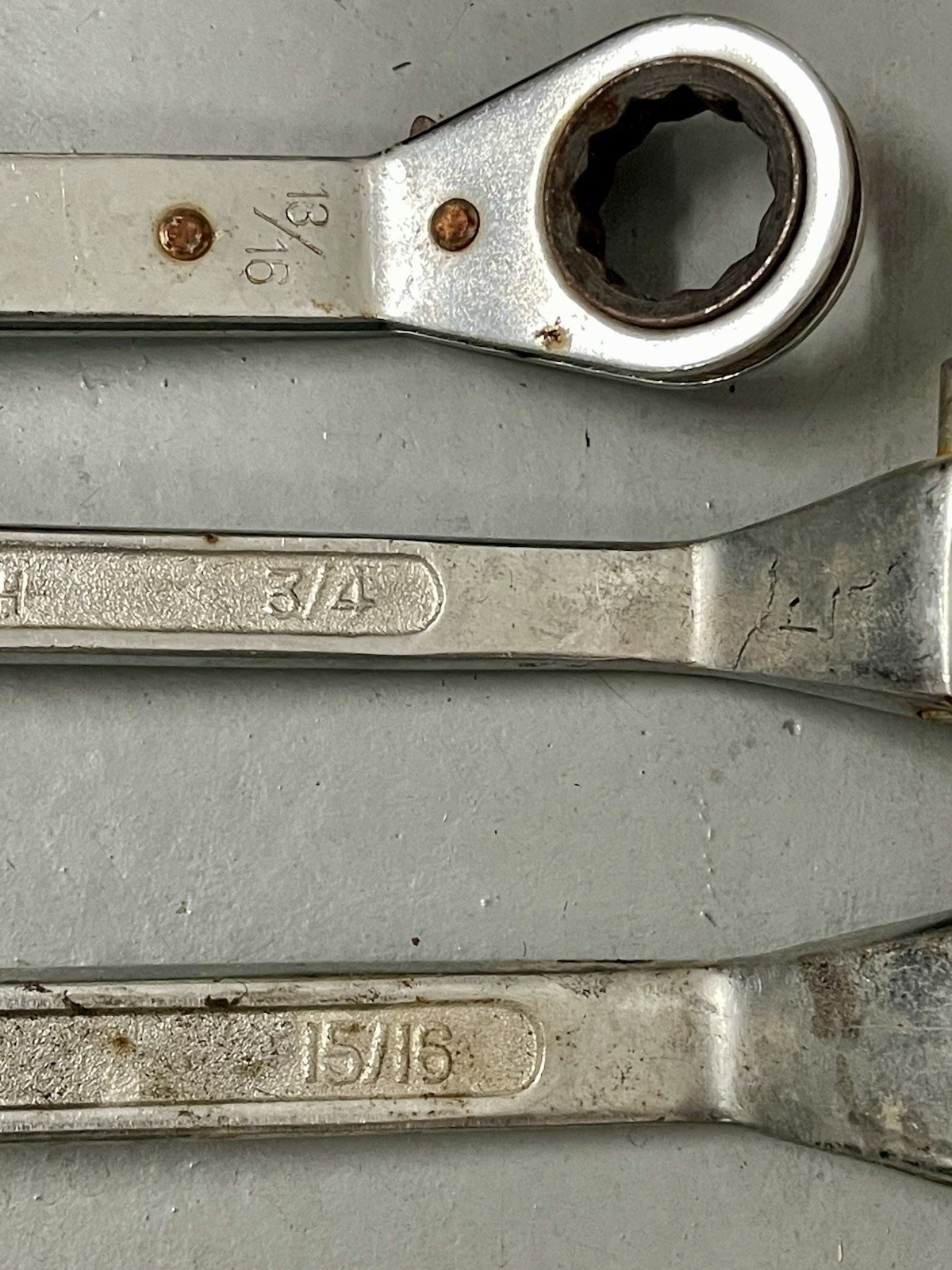 Double Box End Ratcheting Lot Of 3 Pittsburgh Brand – 3/4 – 15/16 – 7/8+ Ratchet