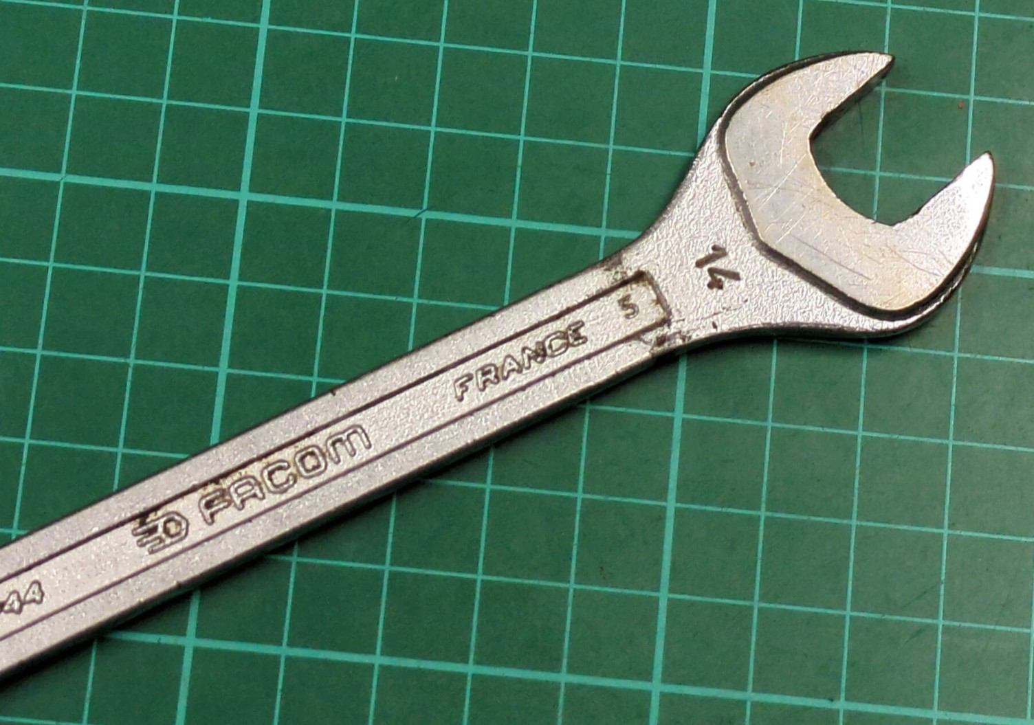 Vintage Facom No44, 14mm x 17mm Vanachrome Open Ended Spanner, Made In France
