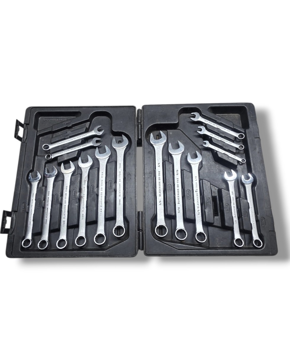 Blackhawk USA 18pc Metric 10-18mm, SAE 1/4-3/4” Satin Combination Wrench Set