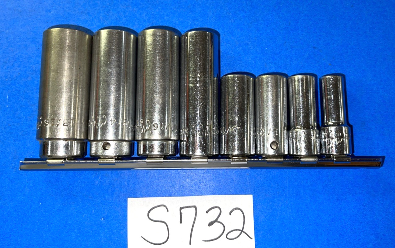 MAC TOOLS 8 PIECE 3/8 DRIVE SAE. DEEP 6 POINT SOCKET SET 3/8 THROUGH 13/16 INCH