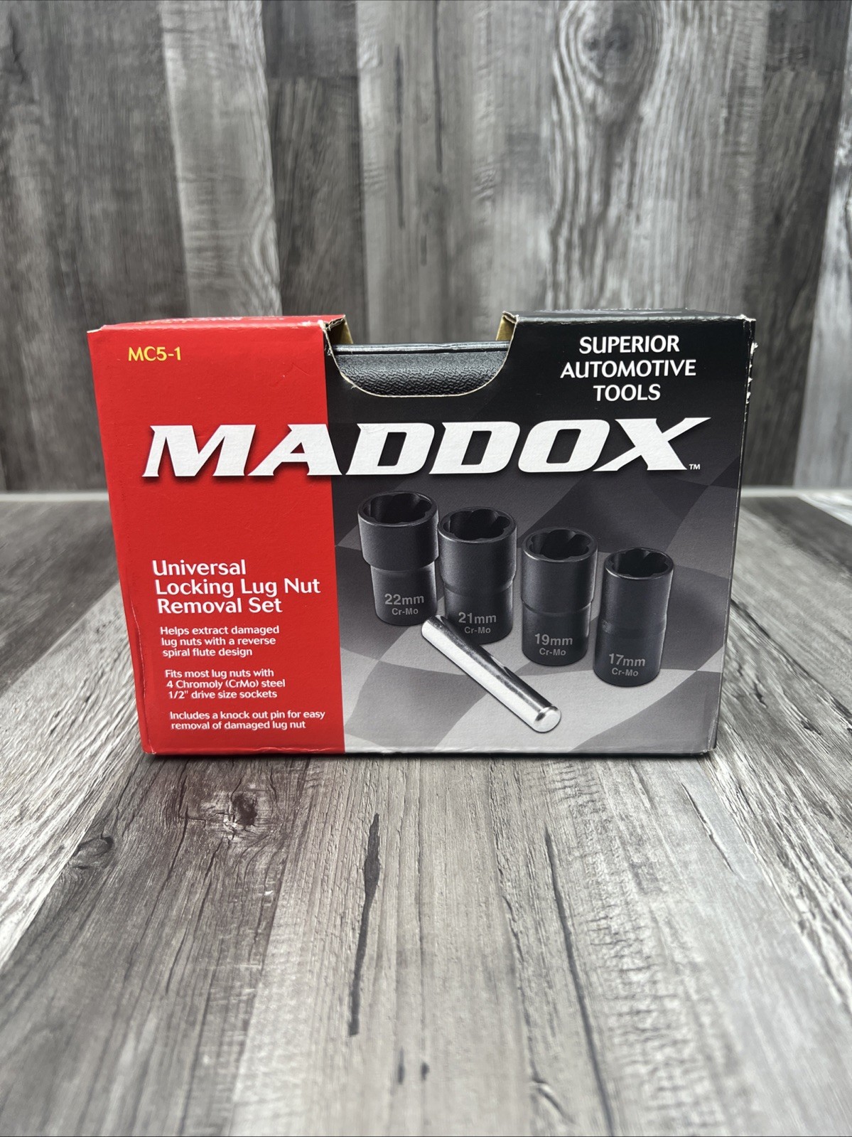 Maddox Universal Locking Lug Nut Removal Set: 17mm, 19mm, 21mm & 22mm #58535