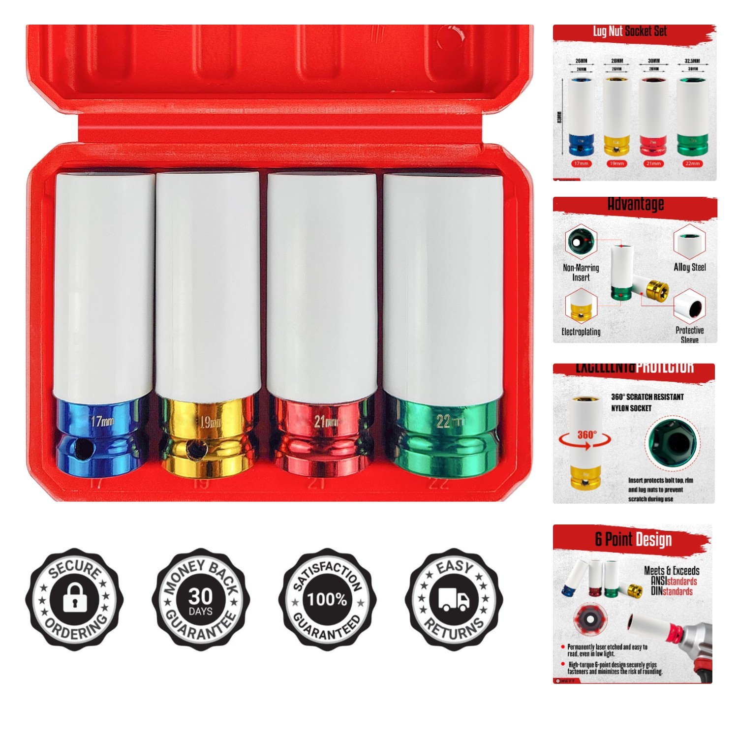 Specific 4-Pc 1/2″ Drive Impact Socket Set – 6-Point Design for Secure Handling