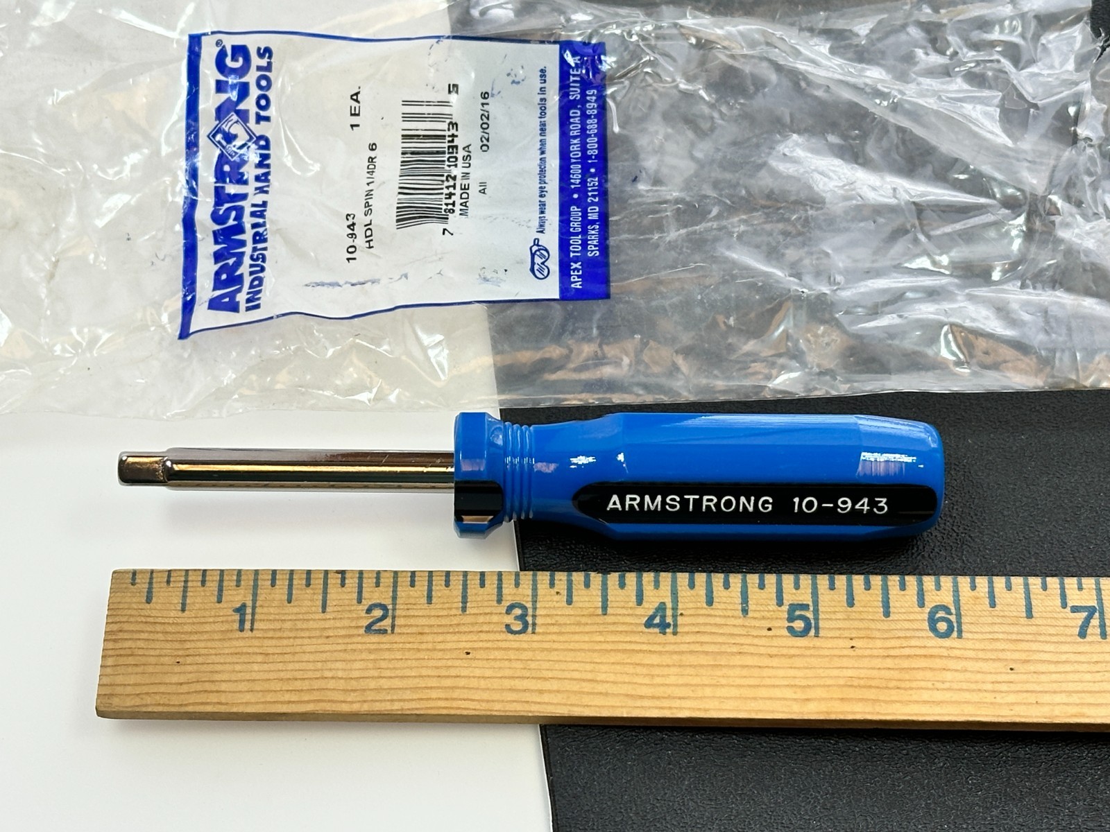 NOS Armstrong Tools USA 10-943 1/4” Drive Spinner Extension Handle, Blue/Black