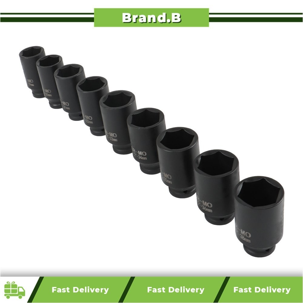 9PCS Deep Impact Socket Tool Kit 1/2″ Drive Metric Axle Hub Nut Socket 29-38mm