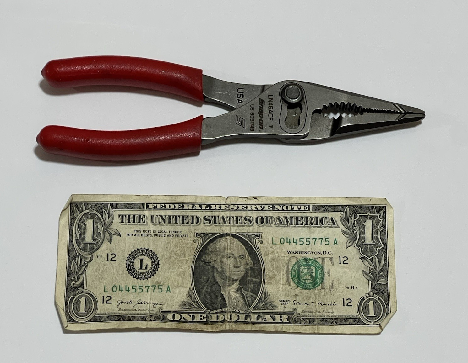 Snap On LN46ACF Long Nose Slip Joint Soft Grip Pliers 7″ Long USA NICE