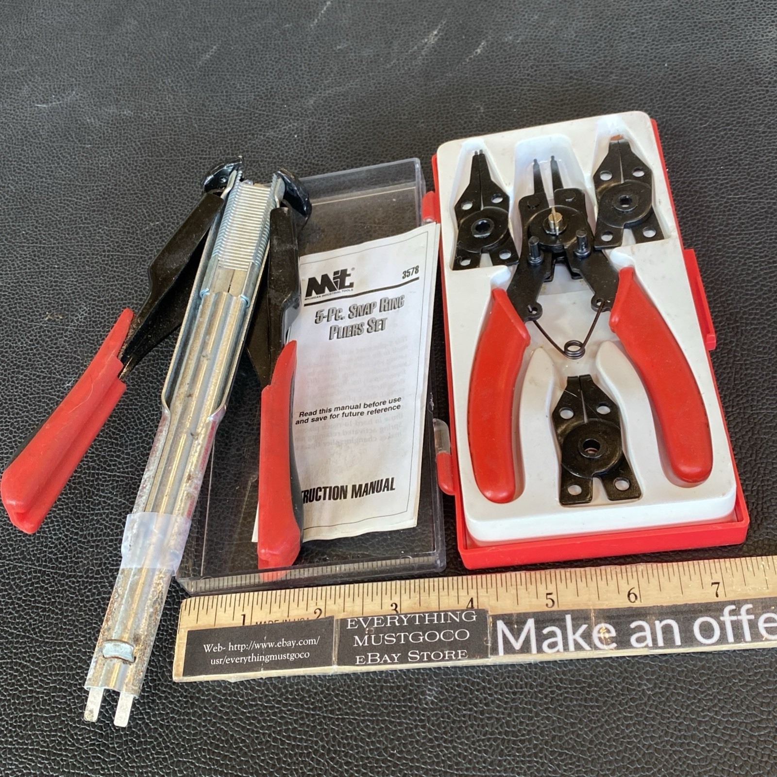Mit 5 PC Tip Snap Ring Pliers & Spring Loaded Hog Ring Pliers Kit Set Lot Tools