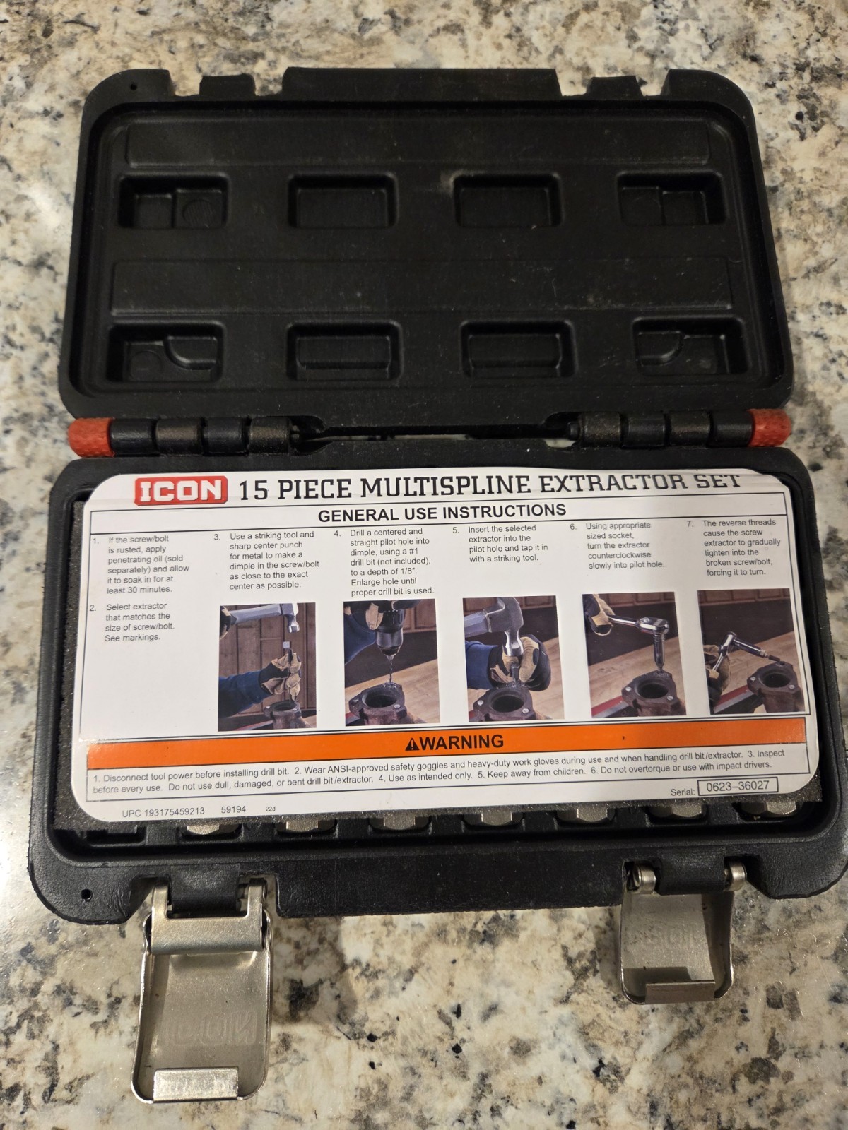ICON 15-Piece Multi-Slot Screw Extractor Tool Set.