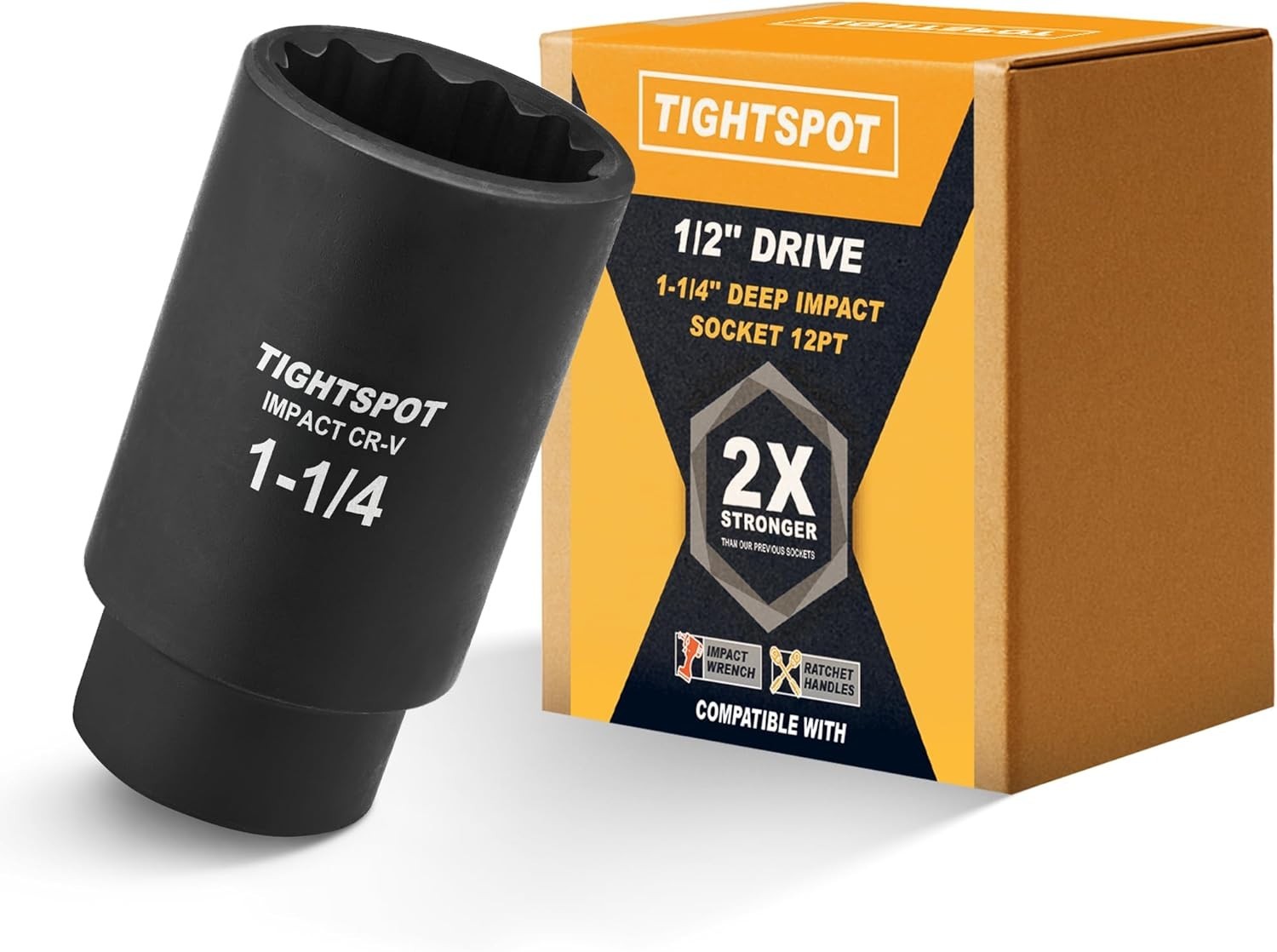 1/2 Inch Drive 1-1/4 Inch Deep Impact Socket with Anti-Rounding 12 Point Desi…