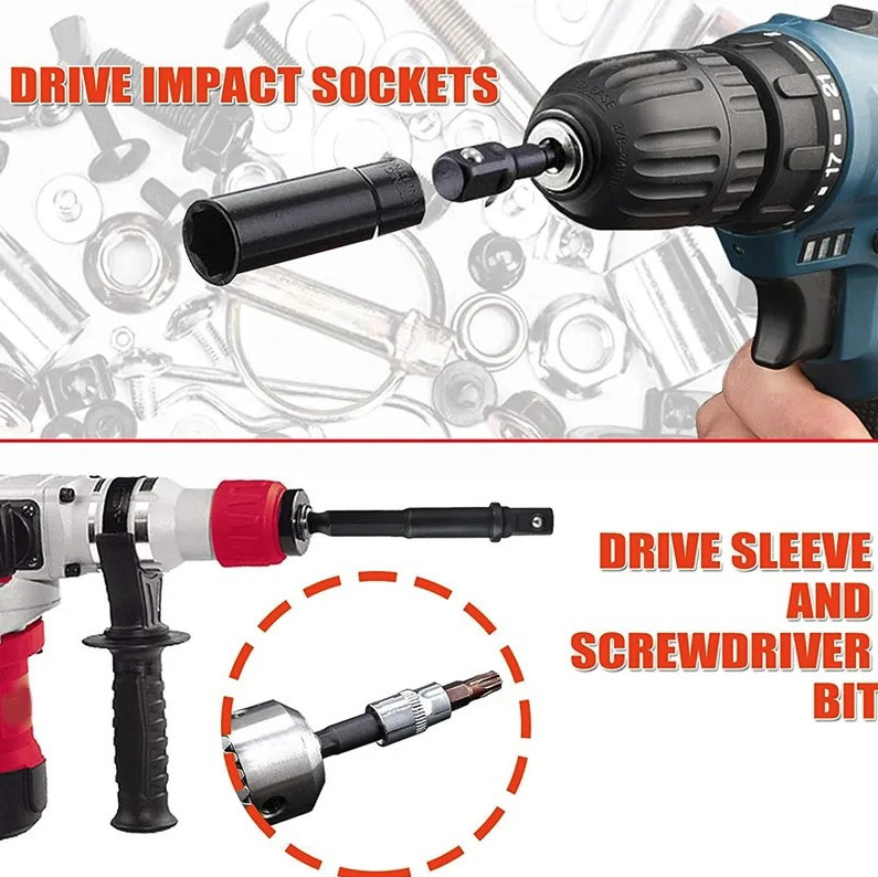 12pcs Impact Socket Adapter & Reducer Set Drill Extension Nut Driver Kit – NEW