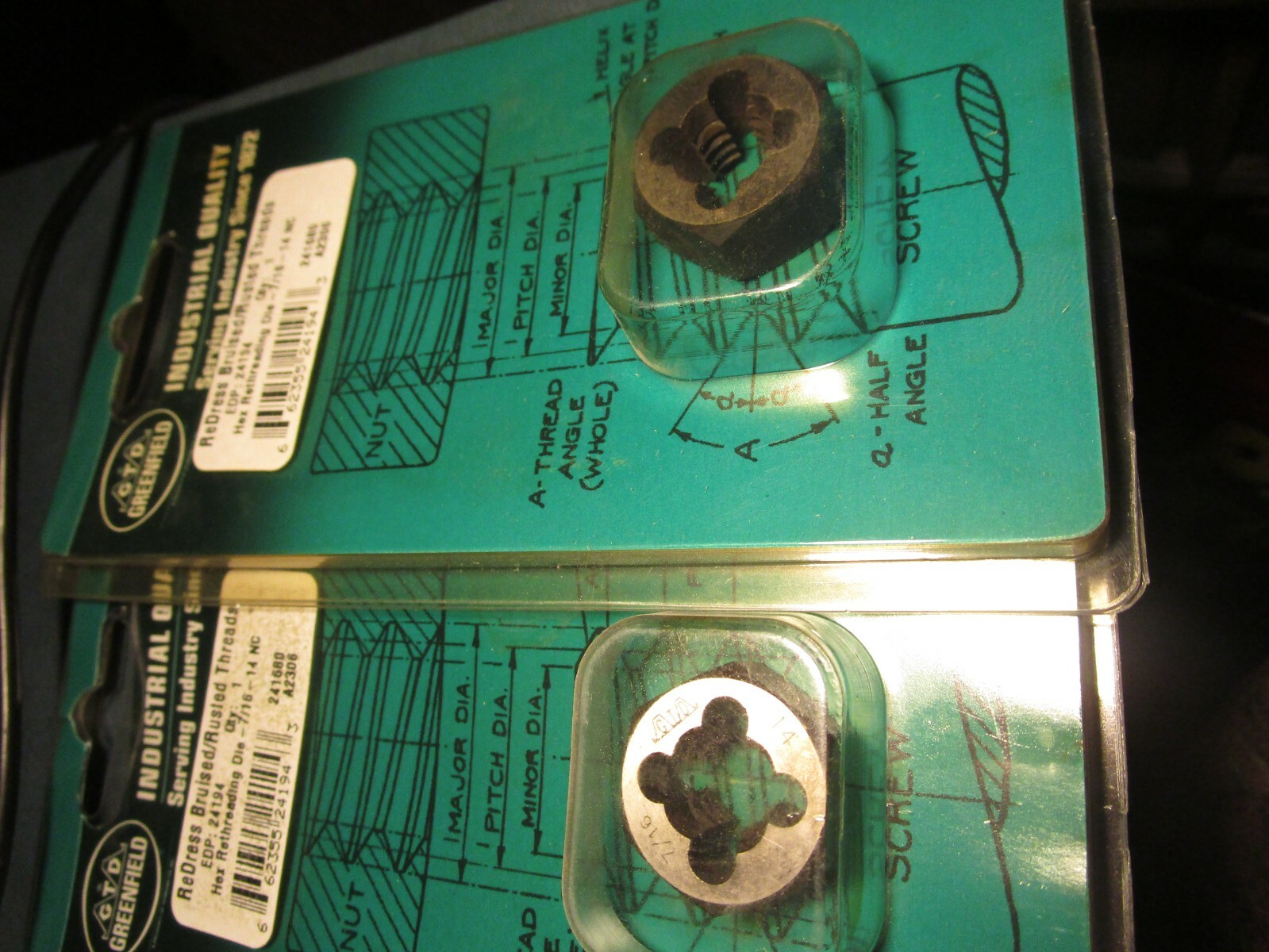(2) 7/16-14NC Hexagon Rethreading Carbon Steel Die