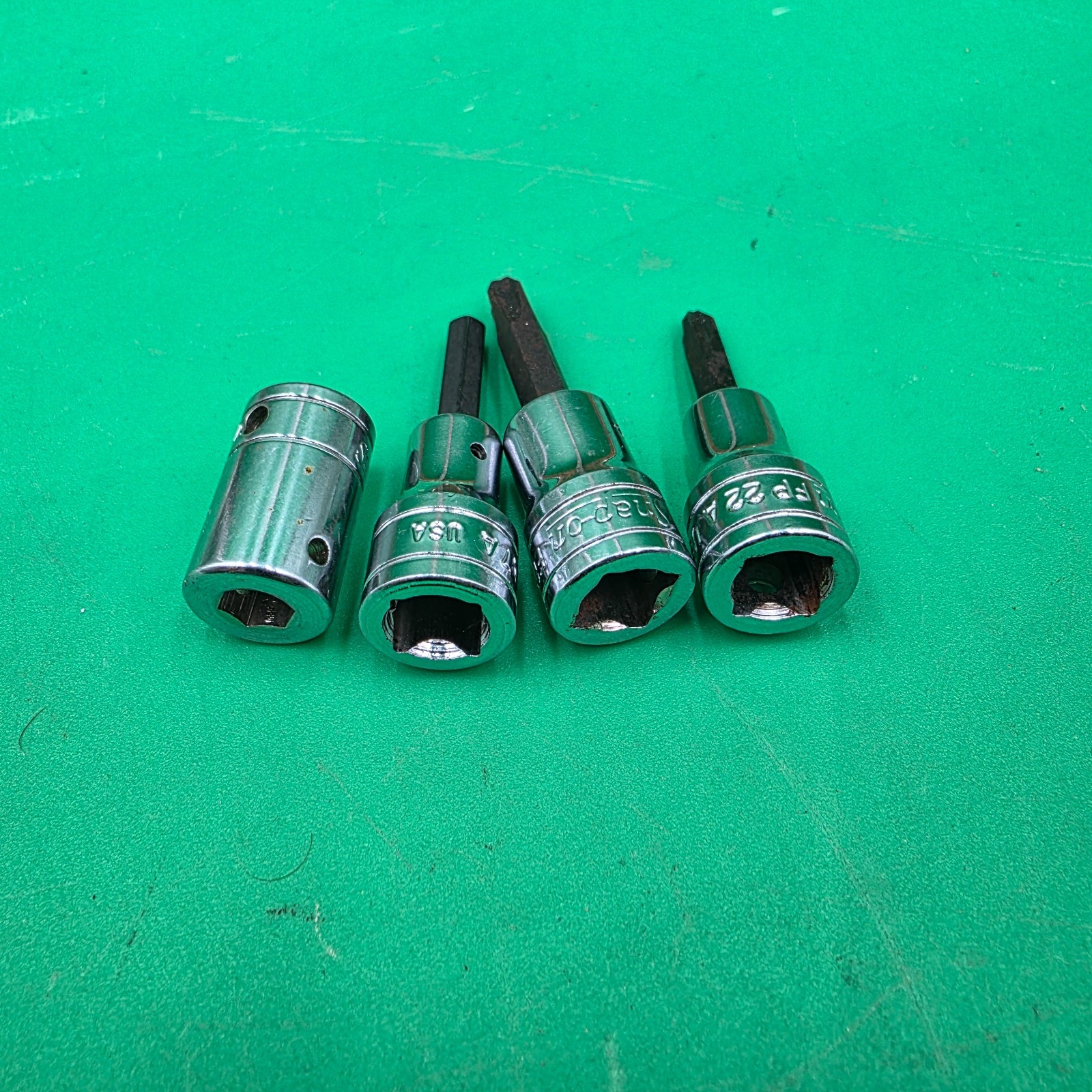 Used Lot of 4 Snap‑On 3/8in Driver Sockets FP 22A, FP 32A, FA 7A, FP 41B