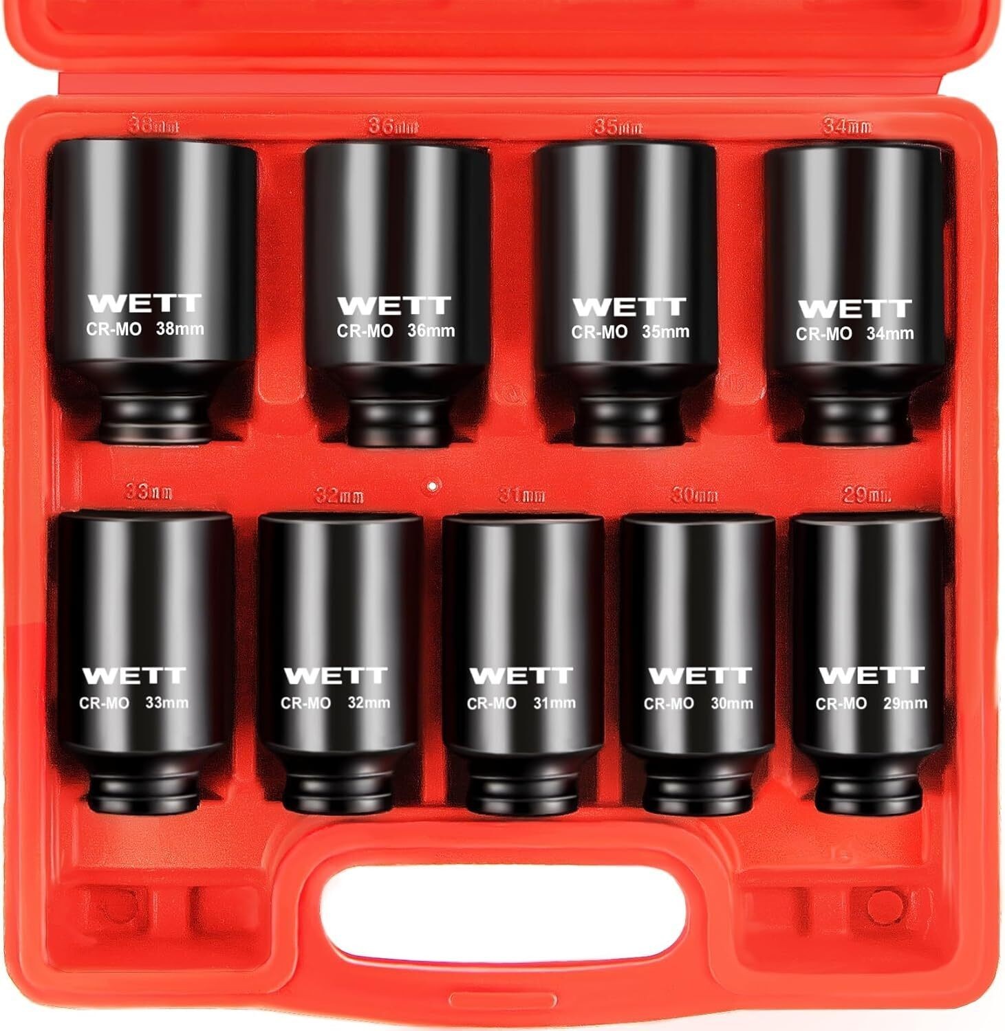 9PCS 1/2″ Drive Deep Large Impact Socket Set 6 Point Sockets Metric 29mm-38mm