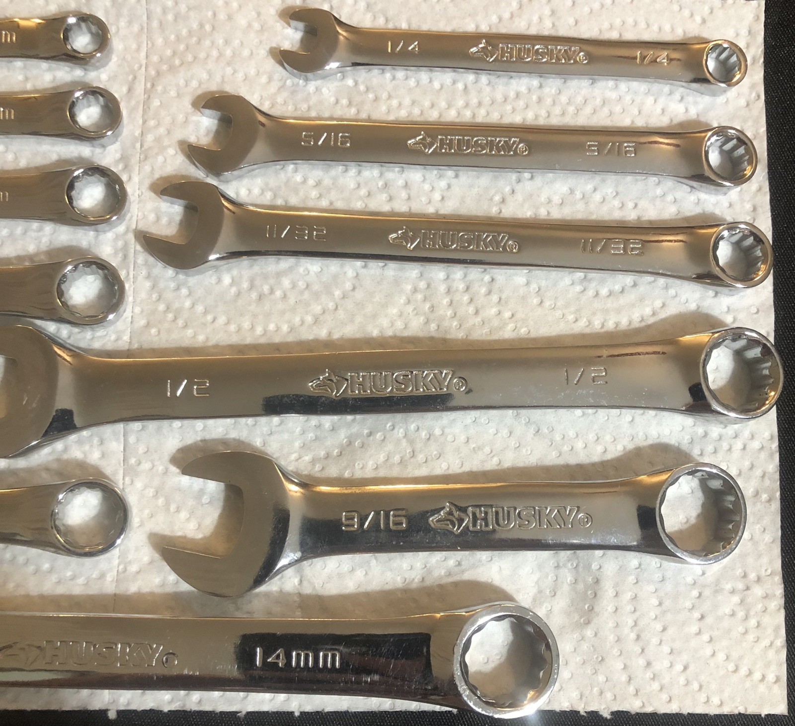 HUSKY BOX END COMBINATION WRENCH SET 14,10,9,8,7,6MM-9/16,1/2,11/32,5/16,1/4”