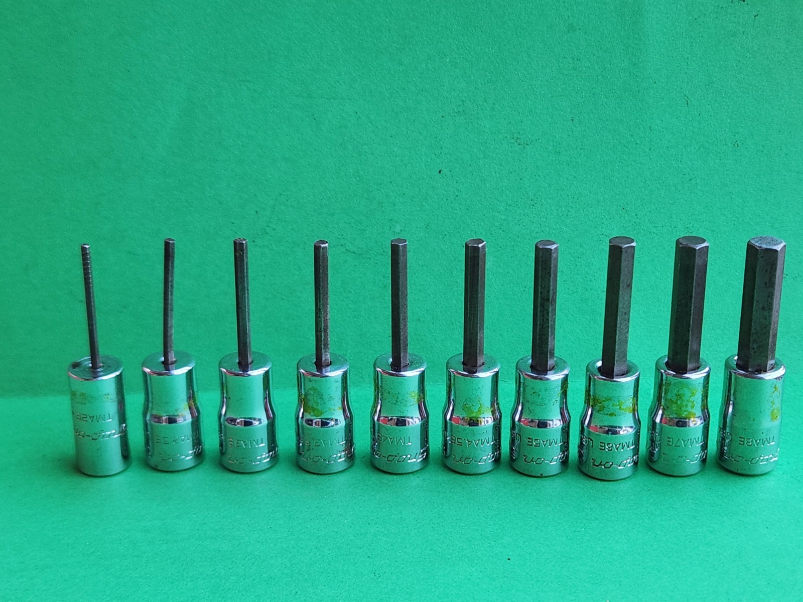 Snap On 10 pc 1/4″ Dr. SAE Hex Driver Bit Socket Set 1/16″-1/4″