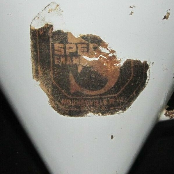 Vintage PRIMITIVE Small White & Black ENAMEL GRANITEWARE Funnel Partial Tag Oil