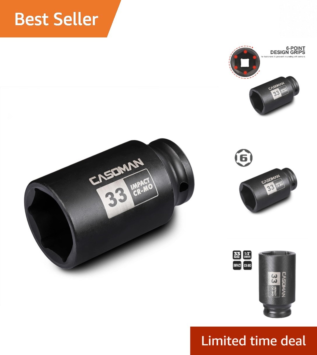 1/2″ Drive x 33mm 6-Point Impact Socket – Chrome Molybdenum Steel