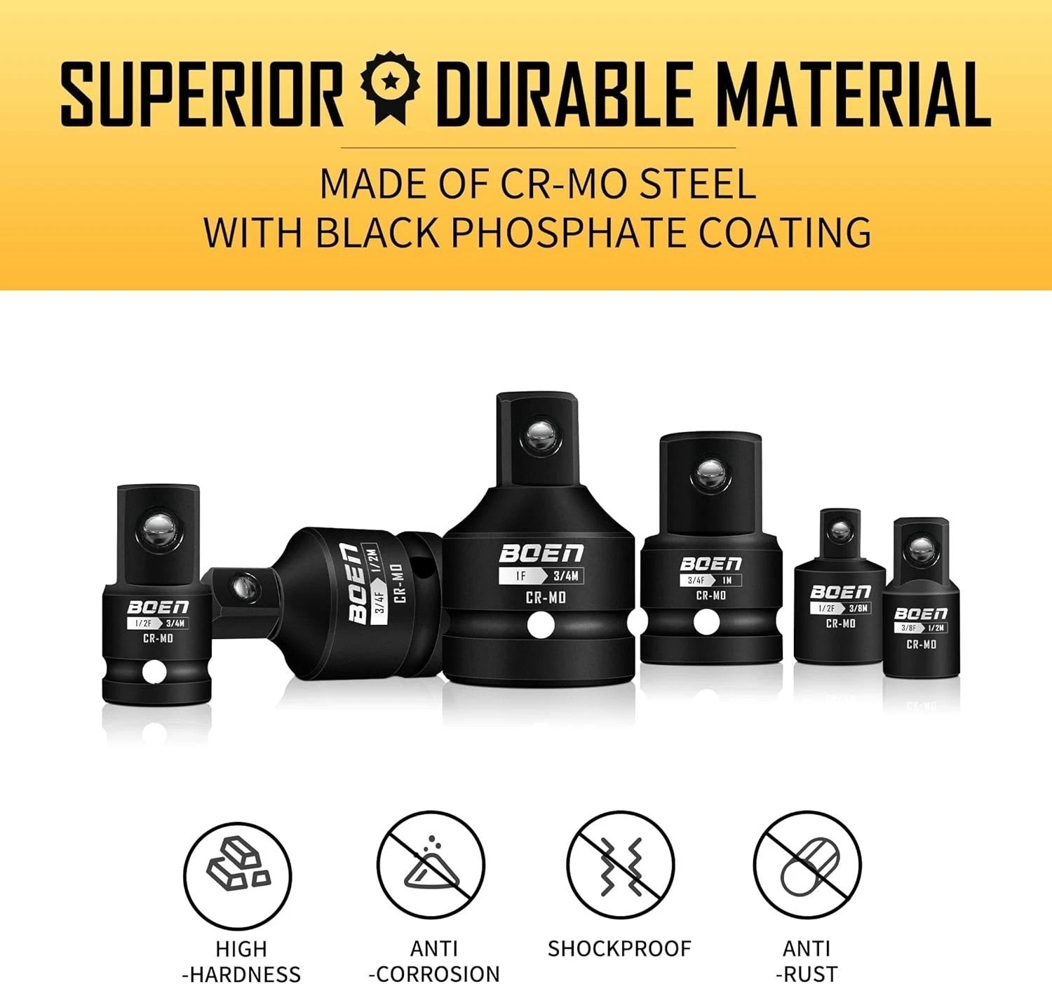 Durable 8-Piece Chrome Moly Impact Socket Adapter Set with Corrosion Resistance
