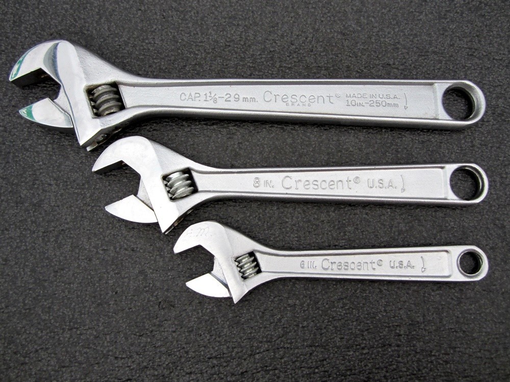 Vintage Crescent 6″ 8″ 10″ Adjustable Wrench Crestoloy Made in USA