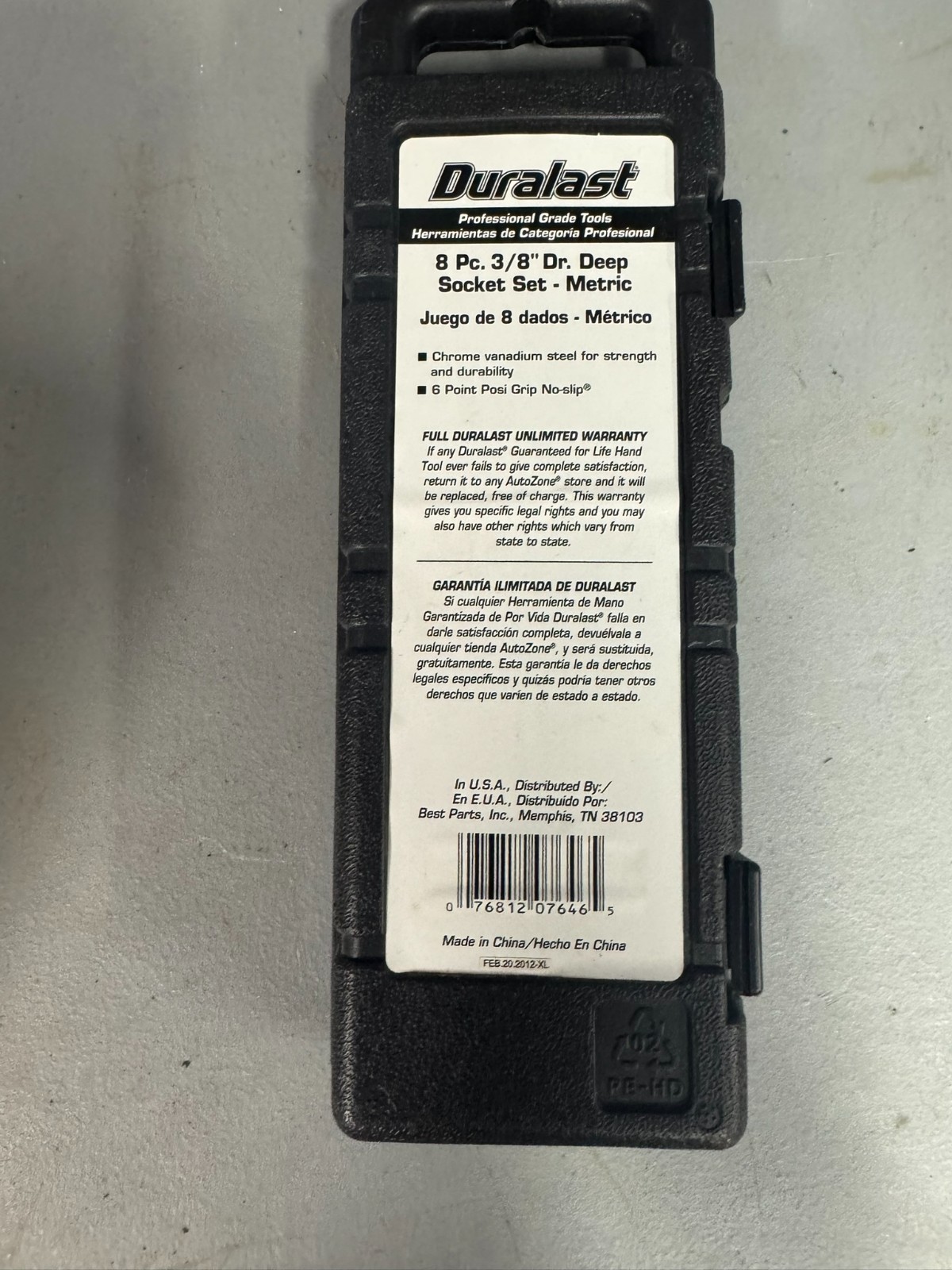 Duralast 8 pc 3/8» MM DEEP WELL SOCKET SET 10-21MM w/Carrying Case SAE 70-339