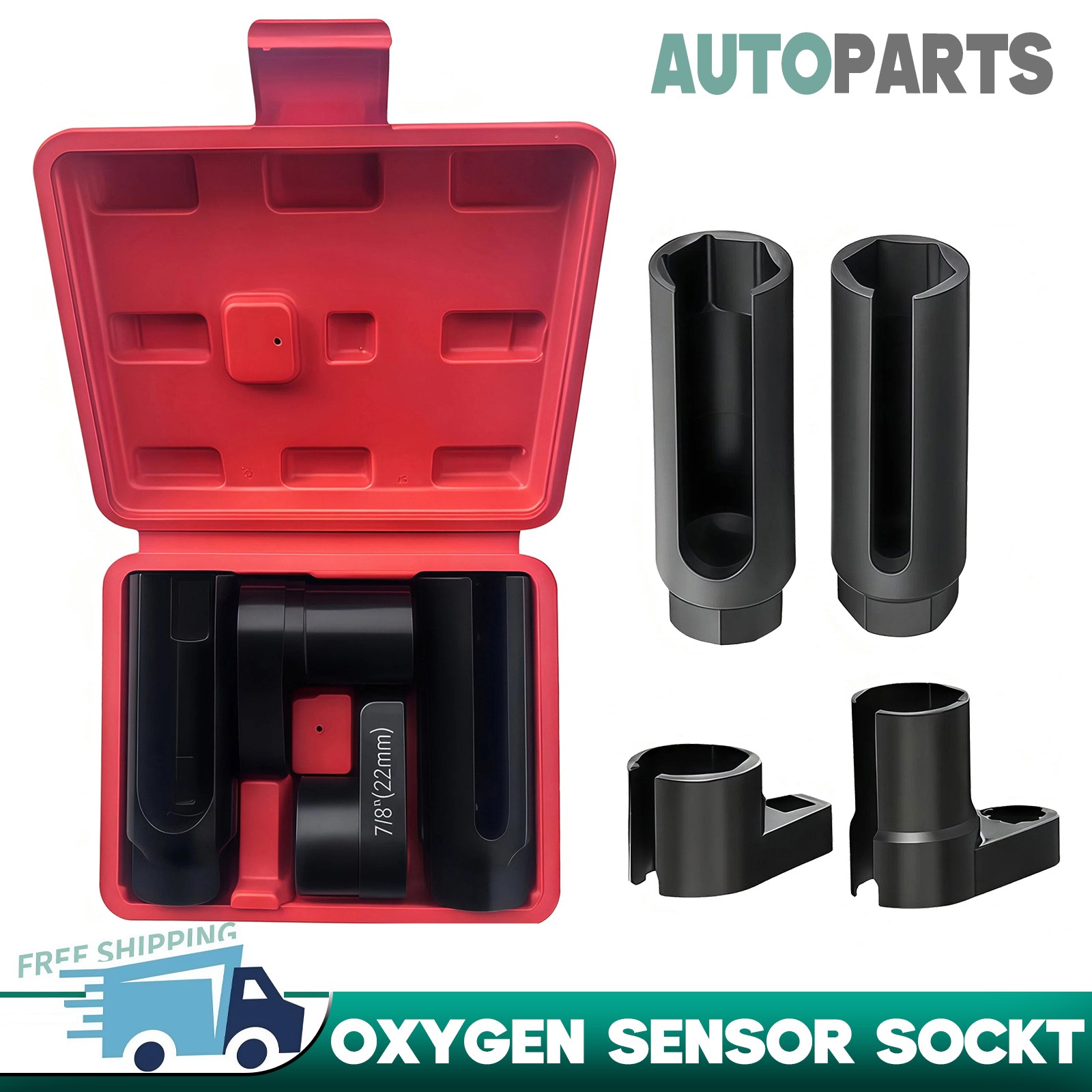 4pcs O2 Oxygen Sensor Socket Wrench Removal Tool 3/8″ 1/2″ Drive x 7/8″ 22mm Set