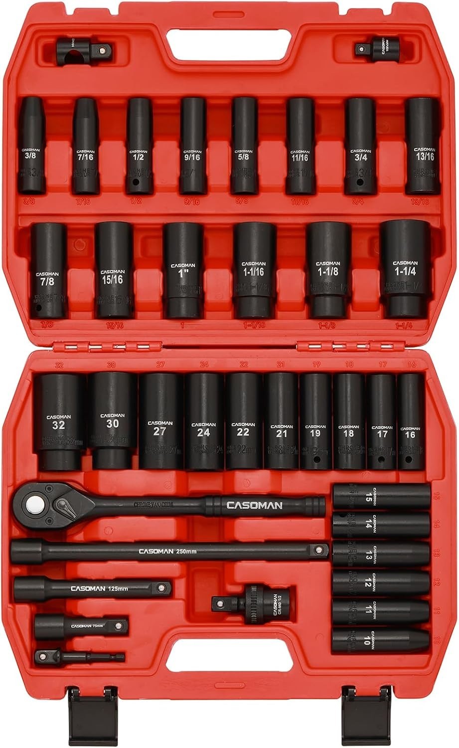 1/2″ Drive Impact Socket Set 38 Piece Deep Standard SAE Metric with Ratchet