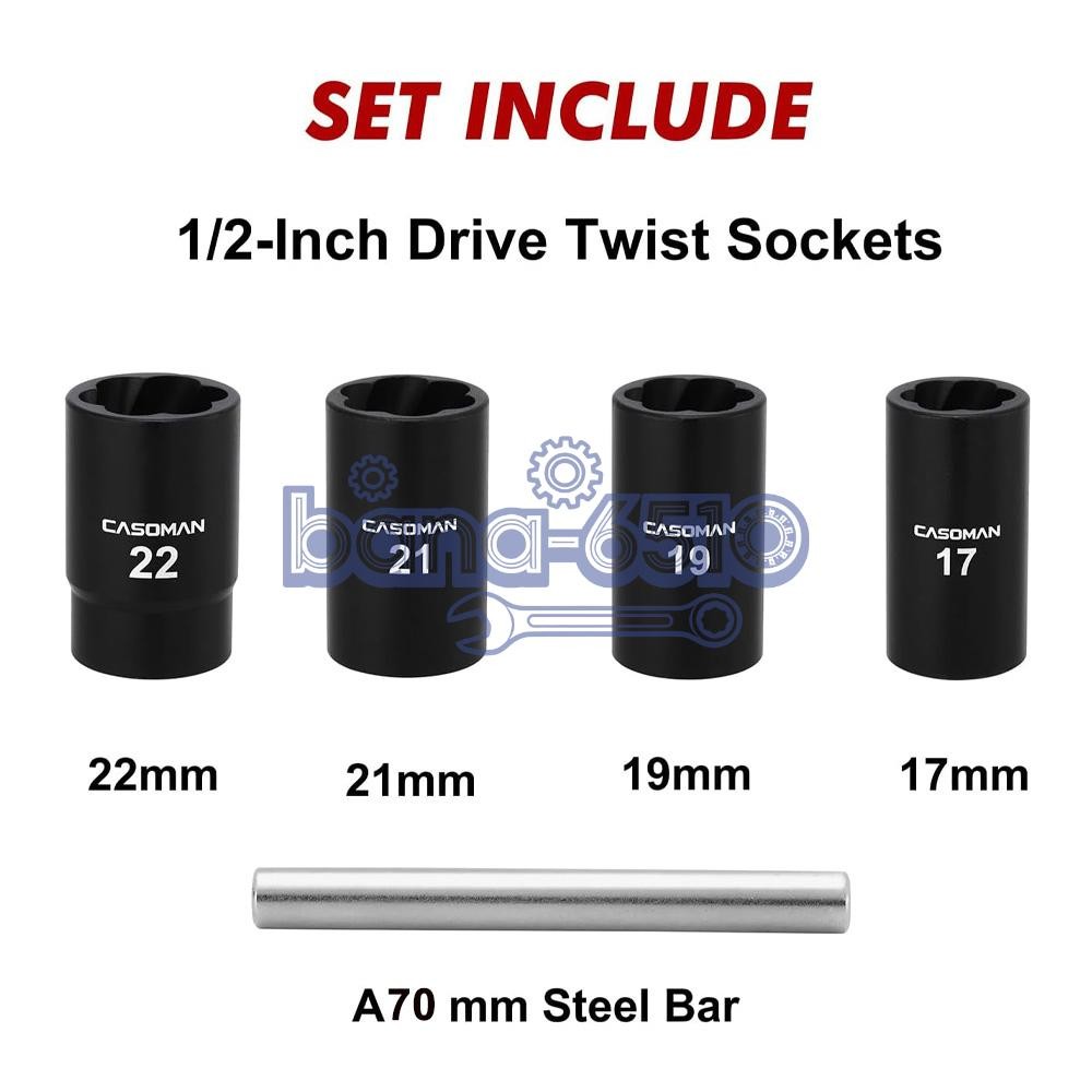 5Pcs Twist Socket 1/2” Drive For Wheel Lug Nut Damaged Removal and Extractor US