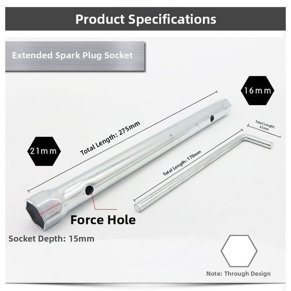 Ignition Socket Wrench 16mm 21mm with Extended Tube Length for CRV Repair