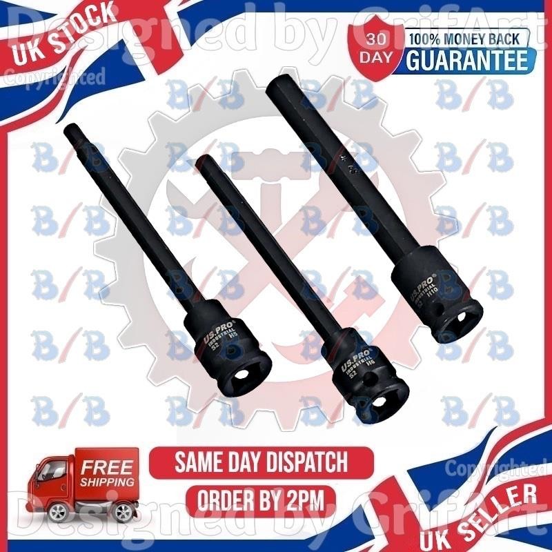 US PRO INDUSTRIAL 9PC EXTRA LONG IMPACT HEX BIT SOCKET ALLEN KEY TOOL 3/8″ DRIVE