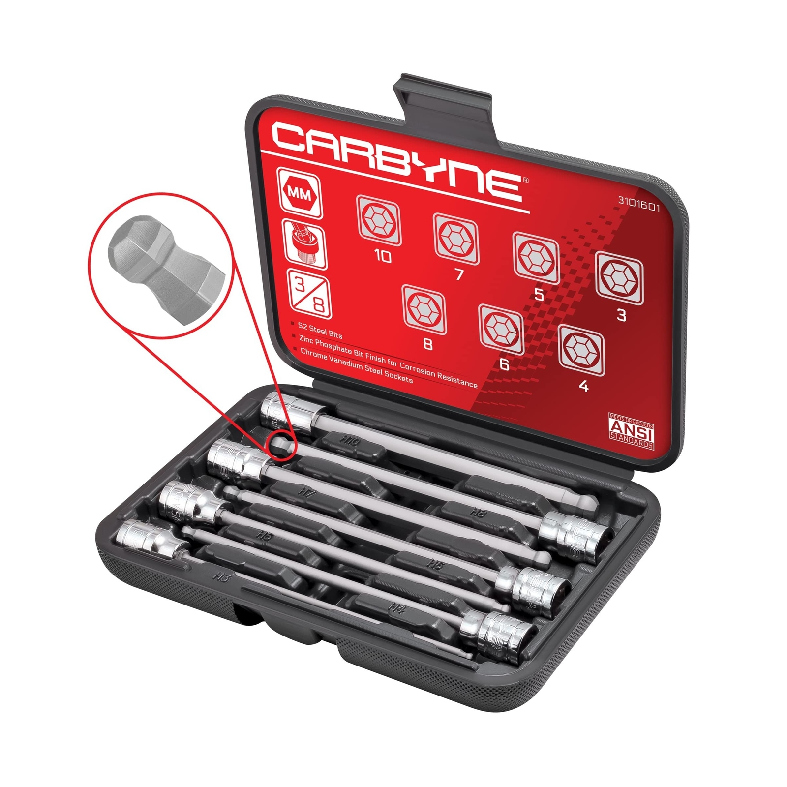 CARBYNE SAE & Metric Ball End Extra Long Bit Socket Sets – 14 Pieces, (1/8 in…