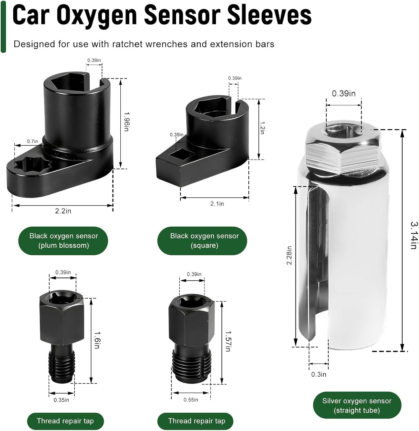 5-Piece Oxygen Sensor Tool Kit – Chromium-Vanadium Steel for Easy Repairs