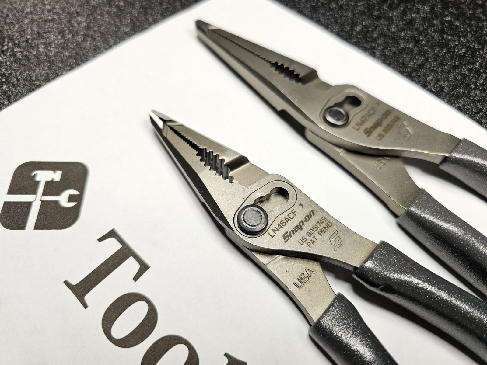 Snap-on Tools NEW 2pc DARK TITANIUM 7″ & 9″ Long Nose Slip Joint Pliers LN46ACF