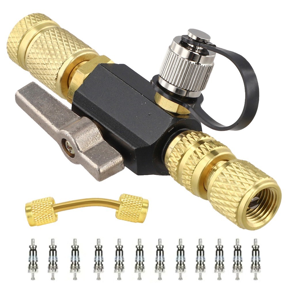 HVAC Valve Core Removal Tool Set with 14 SAE Extension and Multiple Valve Sizes