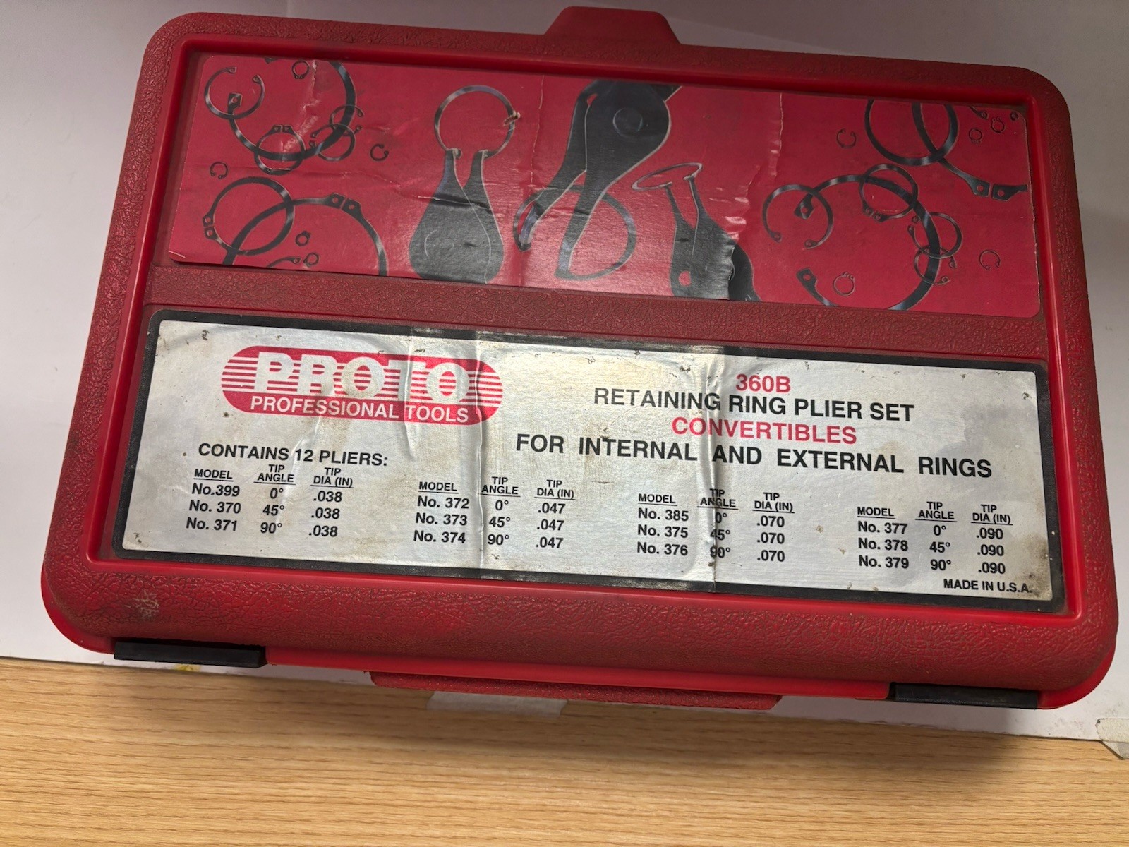 PROTO 360B Convertible Retaining Ring Pliers Set – 12 Piece – Made in USA