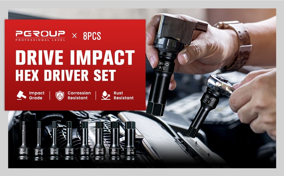 8 PCS 1/2 » Drive SAE Hex Impact Socket Set, 1/4″ to 3/4″, Master Impact,Cr-Mo