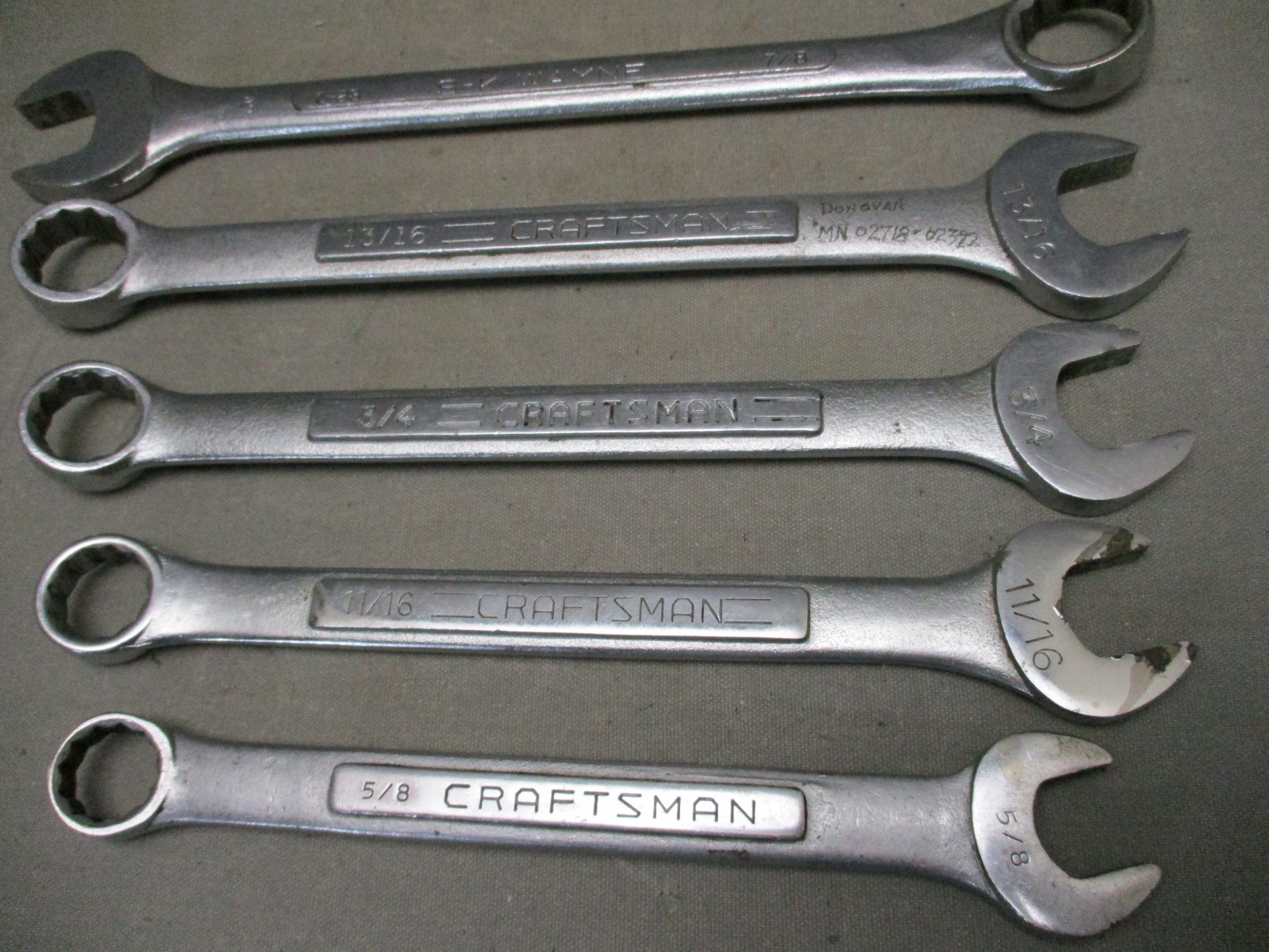 Lot of 9 Craftsman & SK Combination Wrenches SAE 5/16″ – 7/8″ 12pt.