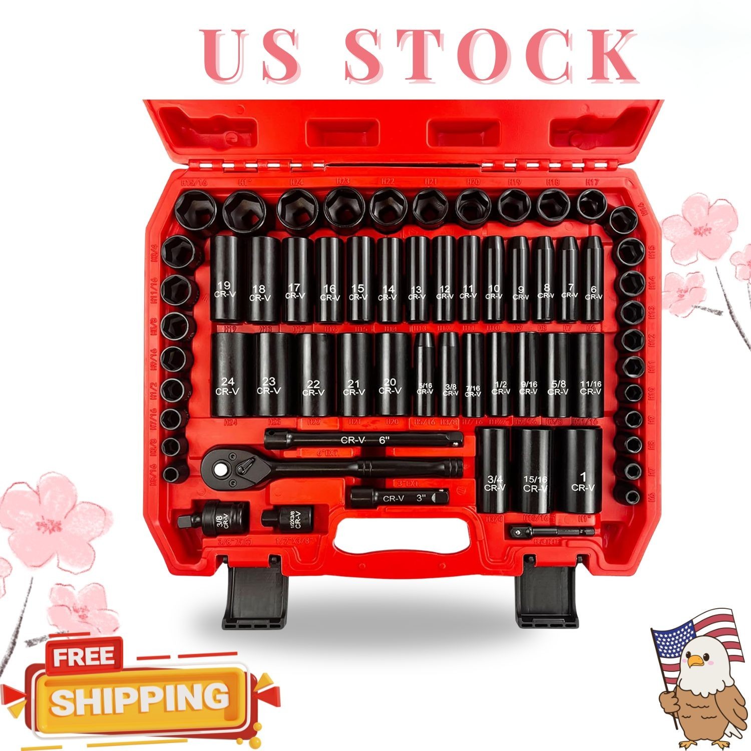 NEW 64pcs 3/8in Drive Impact Socket Set SAE Metric Deep Shallow 6-24mm