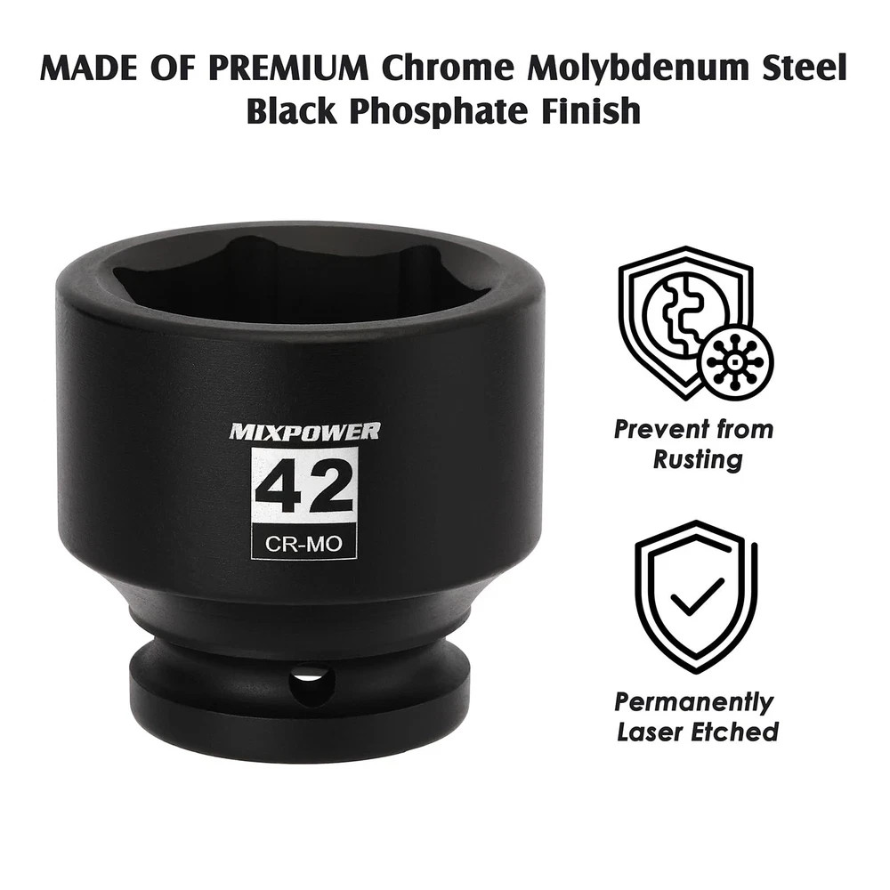 3/4″ Drive Shallow Impact Socket, 42mm, CR-MO, Metric, 42mm