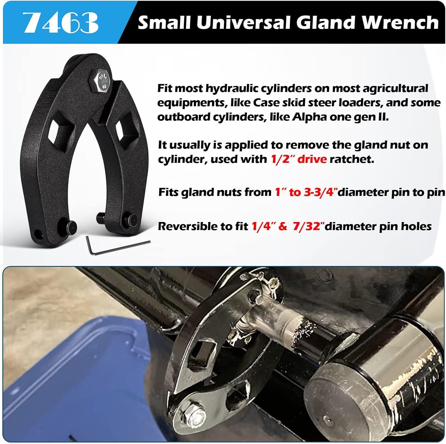 Adjustable Gland Nut Wrench Small Pin Spanner Tools 7463 For Hydraulic Cylinders
